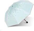 Green Tree Leaf Folding Travel Sun Umbrella Sunblock UV Protection UPF 50+ Rain Resistant Compact Size Parasol Fold into Purse