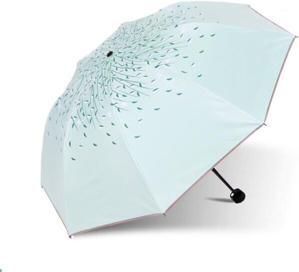Green Tree Leaf Folding Travel Sun Umbrella Sunblock UV Protection UPF 50+ Rain Resistant Compact Size Parasol Fold into Purse - Image 2