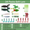 Fishing Lures Kit, Spoon Lures, Soft Plastic Worms, Frog Lures, Bait Tackle Kit for Bass, Trout, Salmon for Freshwater and Saltwater