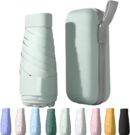 UPF50+ Mini Travel Umbrella 15cm – Windproof Compact Parasol with Zippered Case (225g for Hiking/Pocket), UV Protection & Multi-Functional Key Holder