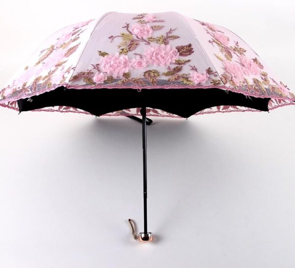 Vintage Lace UV Sun Parasol Folding 3D Flower Embroidery Umbrella - Image 2