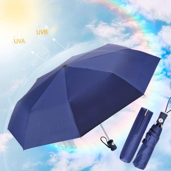 Sun Umbrella Compact Folding Travel Umbrella Auto Open and Close for Windproof, Rainproof & 99.9% UV Protection Parasol with Black Anti-UV Coating - Image 2