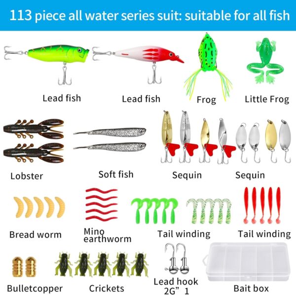 Fishing Tool Kit - 112pcs Fishing Gear & Equipment, Fish Pliers, Hook Remover, Scale, Scissors, Lip Gripper, Lures - Image 2