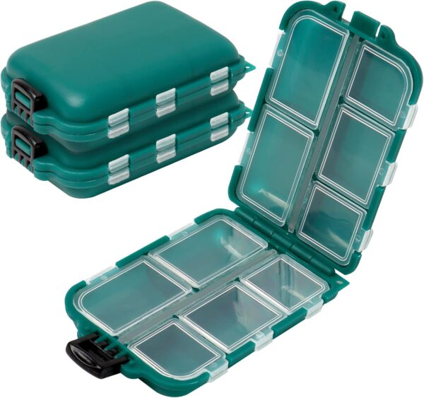 Small Fishing Tackle Box 3 Pcs Portable Tackle Box Organizer Fish Lure Baits Storage Box Containers Mini Tackle Box for Hook,Jewelry, Bead, 10 Compartments (Green)