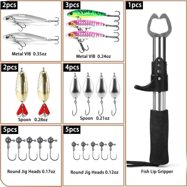 101 PCS Fishing Lure Kit with Fish Lip Gripper Fish Controller Hard and Soft Lures Hooks Jig Heads Weights and Accessories Complete Fishing Gear Set for Freshwater and Saltwater Ideal Gift for Men - Image 2
