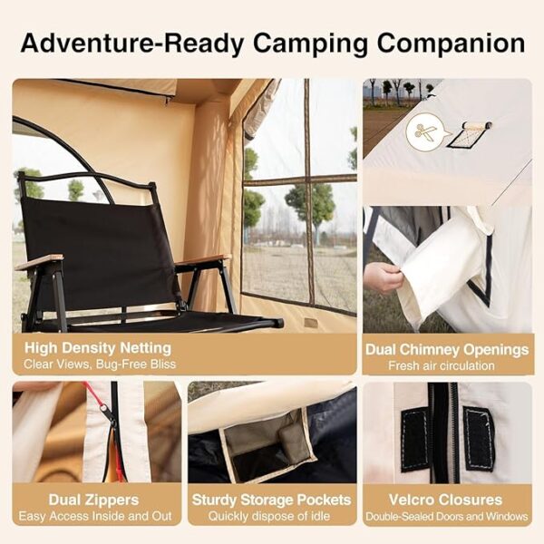 2025 Upgraded 100% Waterproof Inflatable Camping Tent, Large Blow-Up Air Tent, No Assembly Needed Luxury Glamping House, Oxford Fabric - Image 2