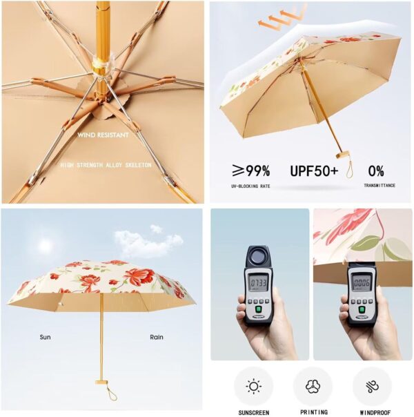 Small Mini Folding Umbrella Light Compact Design Perfect for Travel Outdoor UV Protection Sun and Rain Umbrellas - Image 2