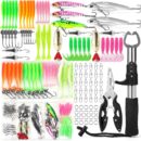 101 PCS Fishing Lure Kit with Fish Lip Gripper Fish Controller Hard and Soft Lures Hooks Jig Heads Weights and Accessories Complete Fishing Gear Set for Freshwater and Saltwater Ideal Gift for Men