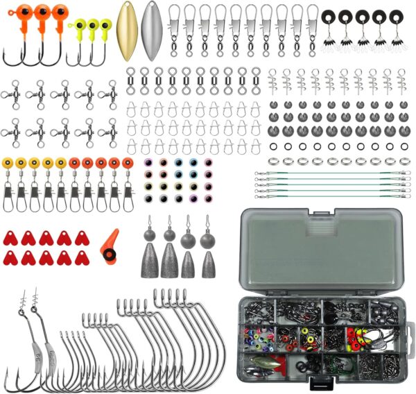 Fishing Lures Accessories Kit with Tackle Box, Fishing Hooks Minnow Crankbait Frog Popper Lure Worm Fishing Spoon Spinner Bait for Bass Crappie, Fishing Gear Freshwater Equipment Gifts for Men