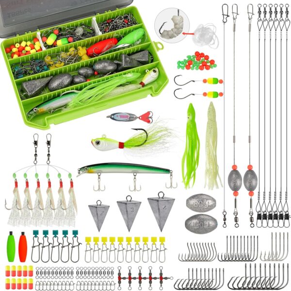 Surf Fishing Tackle Kit, Saltwater Gear Set Saltwater Fishing Lures Fishing Bait Rigs Crankbait Spoon Bucktail Jigs Pyramid Sinkers Fishing Hooks Swivels,Perfect Fisherman's Gift