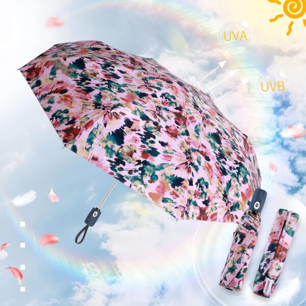 UV Sun Umbrella Compact Folding Travel Umbrella Auto Open Close Compact Folding Rain Umbrellas for Women Men Blocking UV 99.98% - Image 2