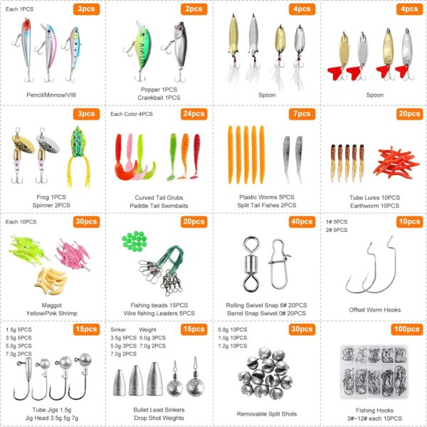 327PCS Fishing Lures Tackle Bait Kit Set, Tackle Box with Tackle Included, Crankbaits, Worms, Spinner, Weights, Hooks & Other Accessories for Freshwater Bass Trout Fishing Gear Gifts for Men - Image 2