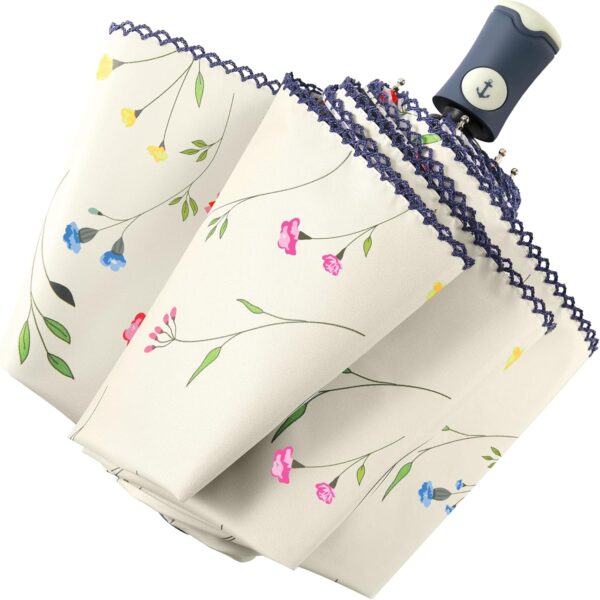 Sun Umbrella Compact Folding Travel Umbrella Auto Open and Close for Windproof, Rainproof & 99.9% UV Protection Parasol with Black Anti-UV Coating